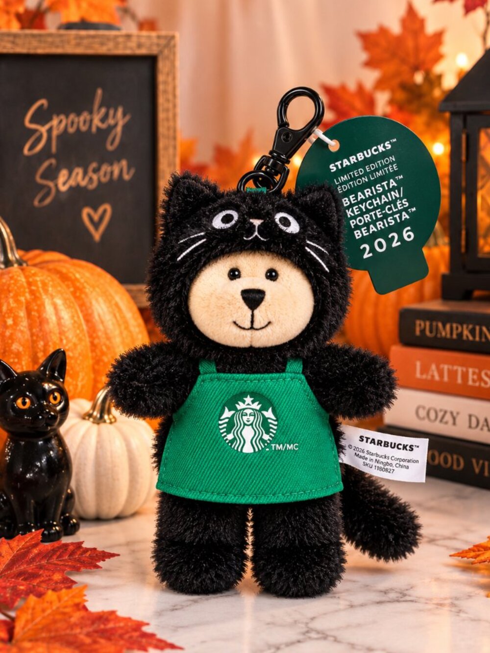 Starbucks 2026 Bearista Black Cat Plushie Keychain Limited Edition Halloween NWT